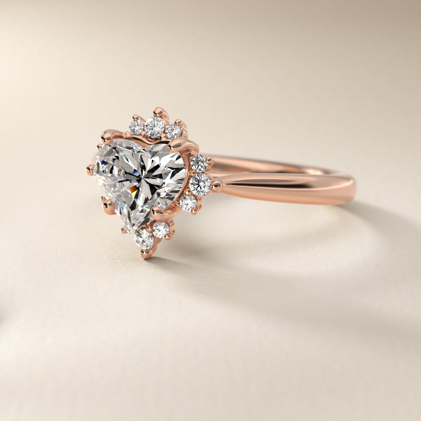 Delicate Ballerina Halo Diamond Engagement Ring in 14k Rose Gold - Heart Center