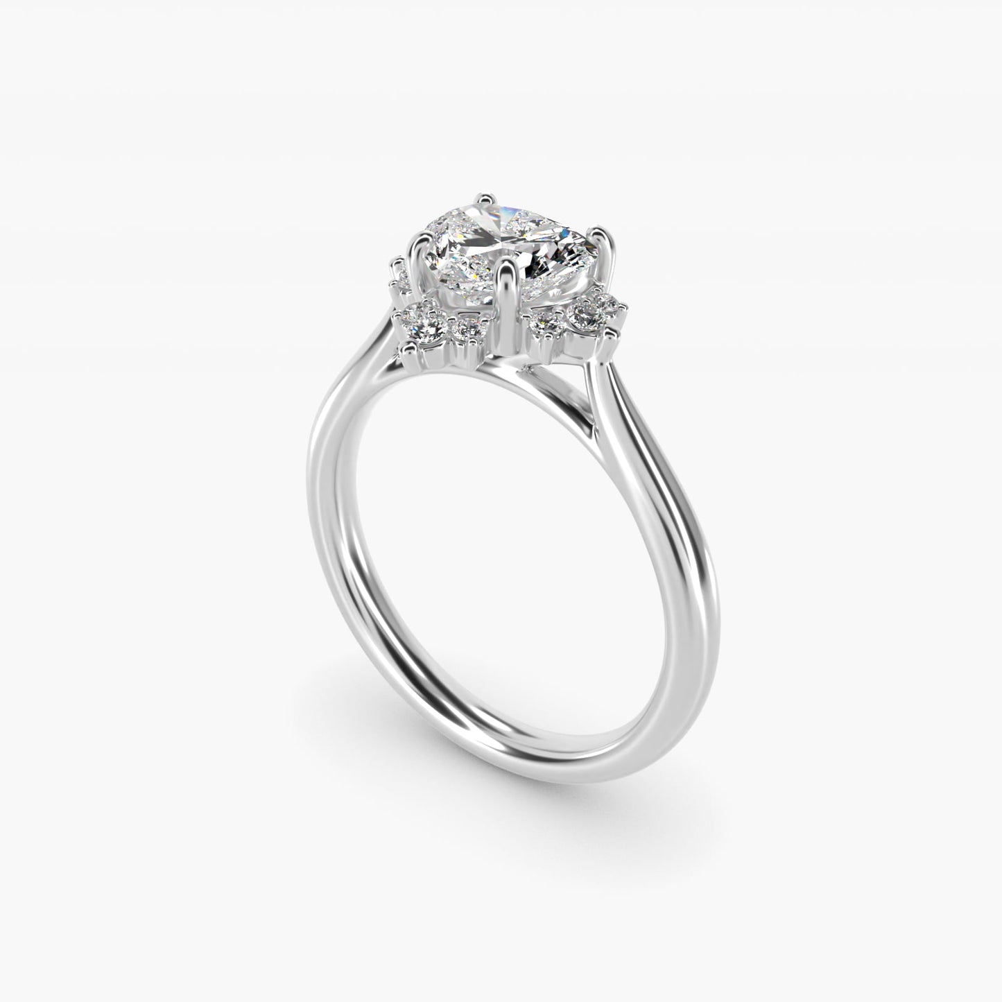 Delicate Ballerina Halo Diamond Engagement Ring in 14k White Gold - Heart Center