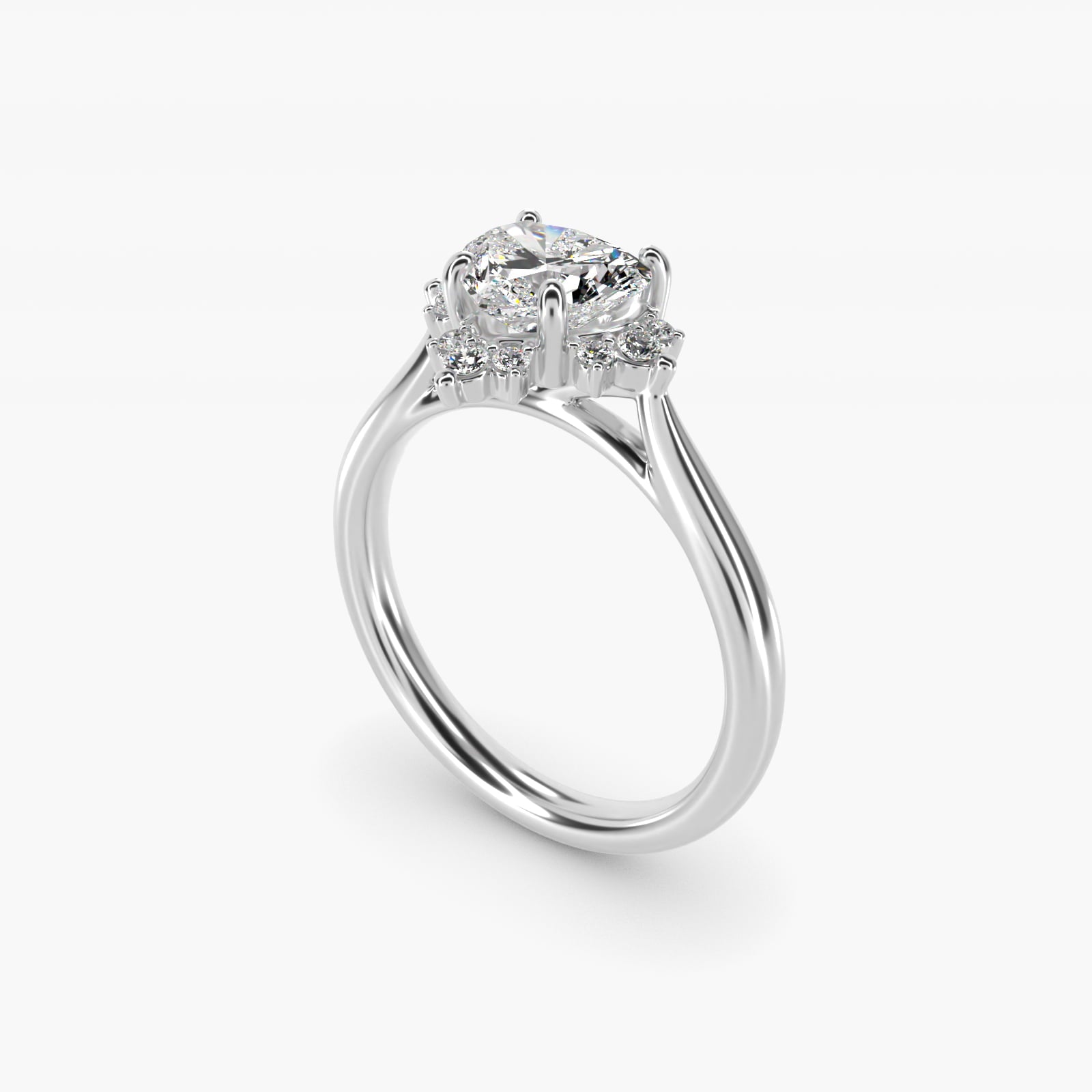 Delicate Ballerina Halo Diamond Engagement Ring in 14k White Gold - Heart Center