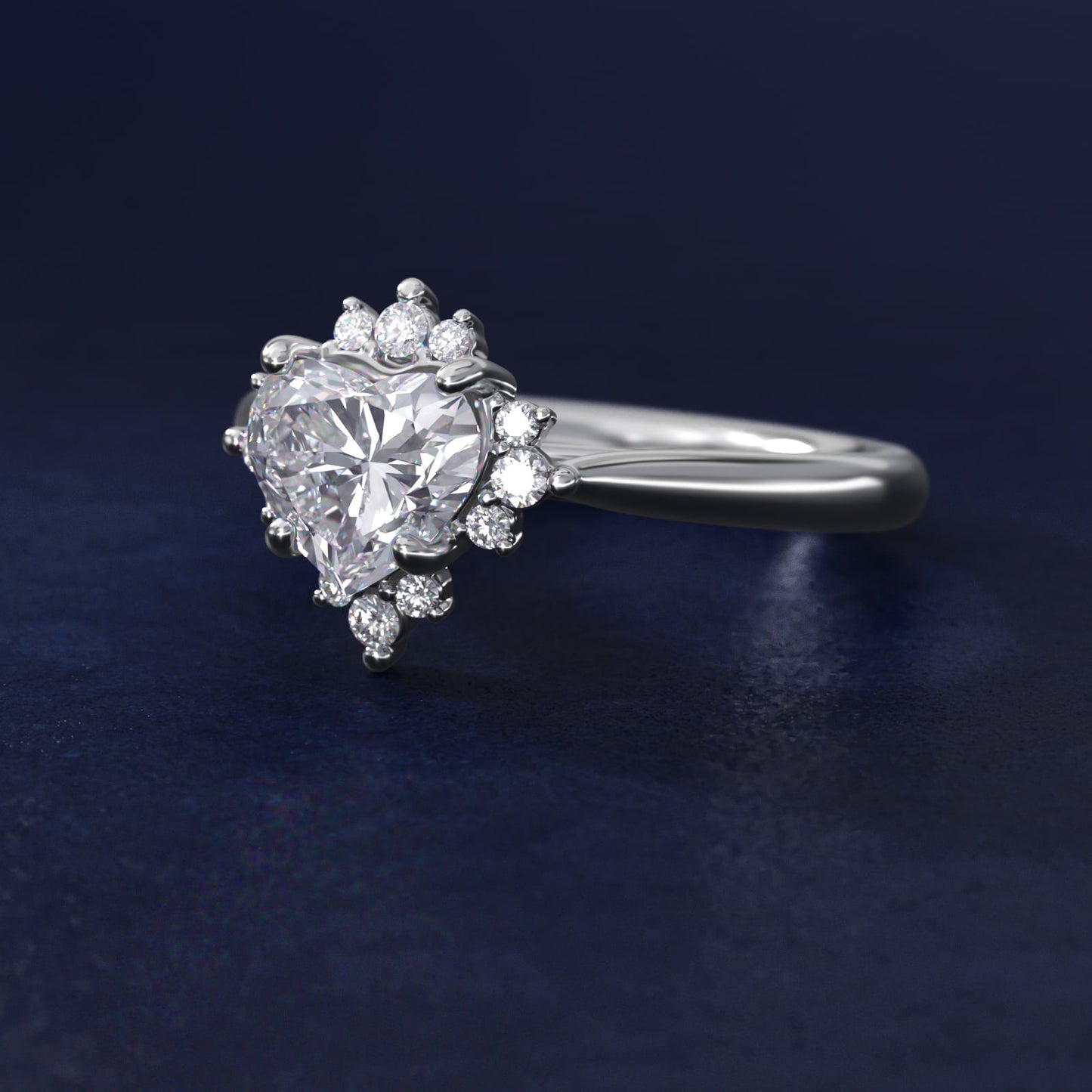 Delicate Ballerina Halo Diamond Engagement Ring in 14k White Gold - Heart Center