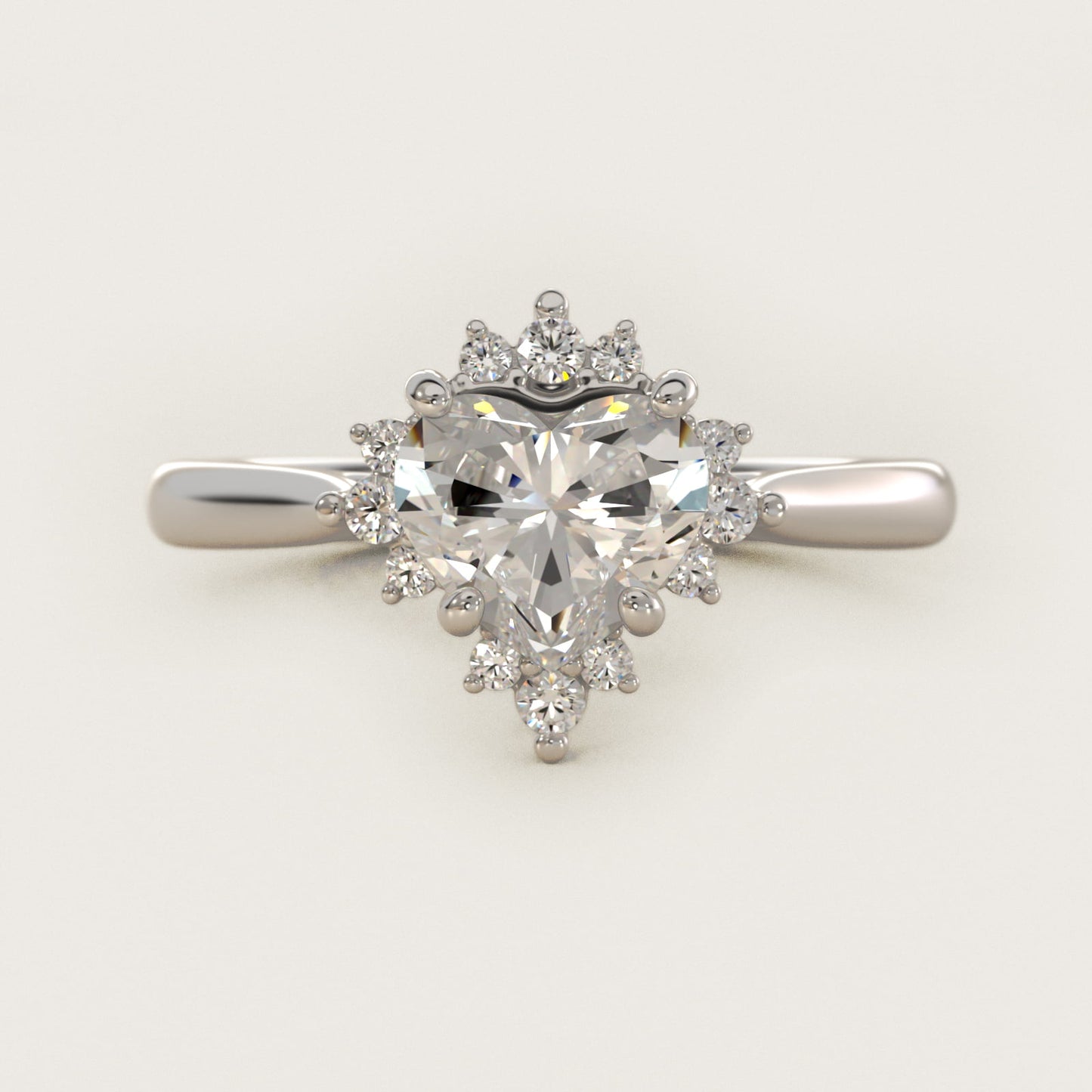Delicate Ballerina Halo Diamond Engagement Ring in 14k White Gold - Heart Center