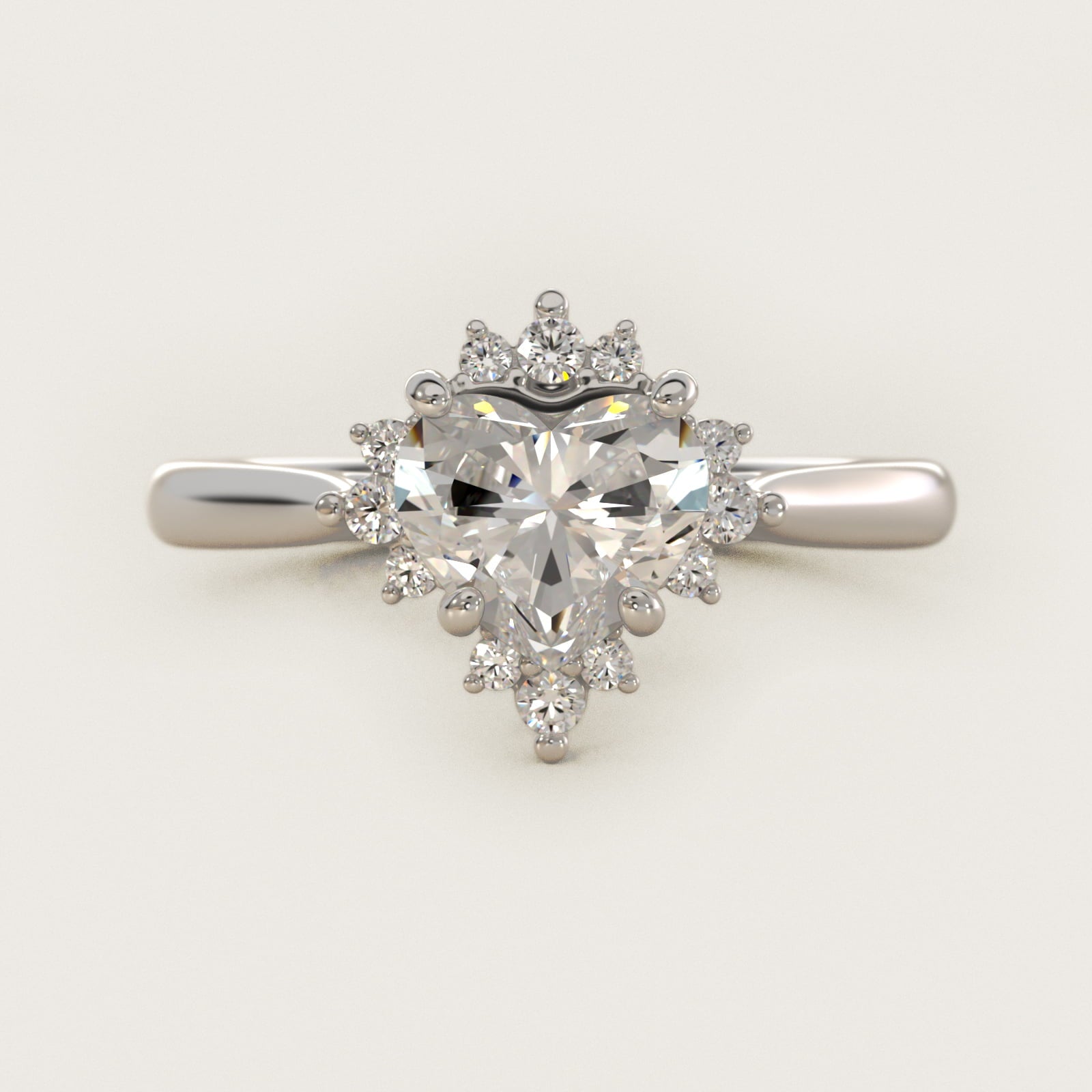 Delicate Ballerina Halo Diamond Engagement Ring in 14k White Gold - Heart Center