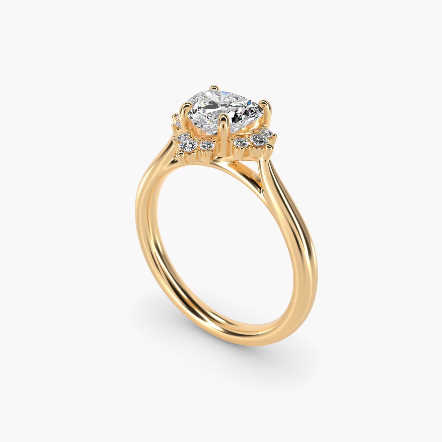 Delicate Ballerina Halo Diamond Engagement Ring in 14k Yellow Gold - Heart Center