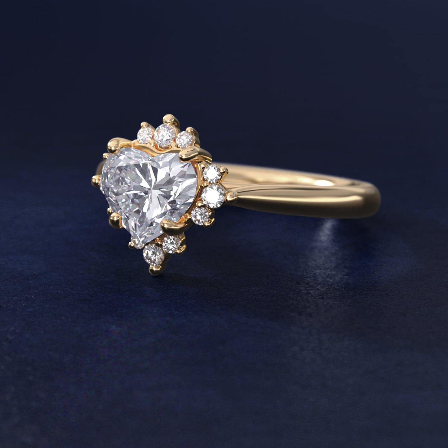 Delicate Ballerina Halo Diamond Engagement Ring in 14k Yellow Gold - Heart Center