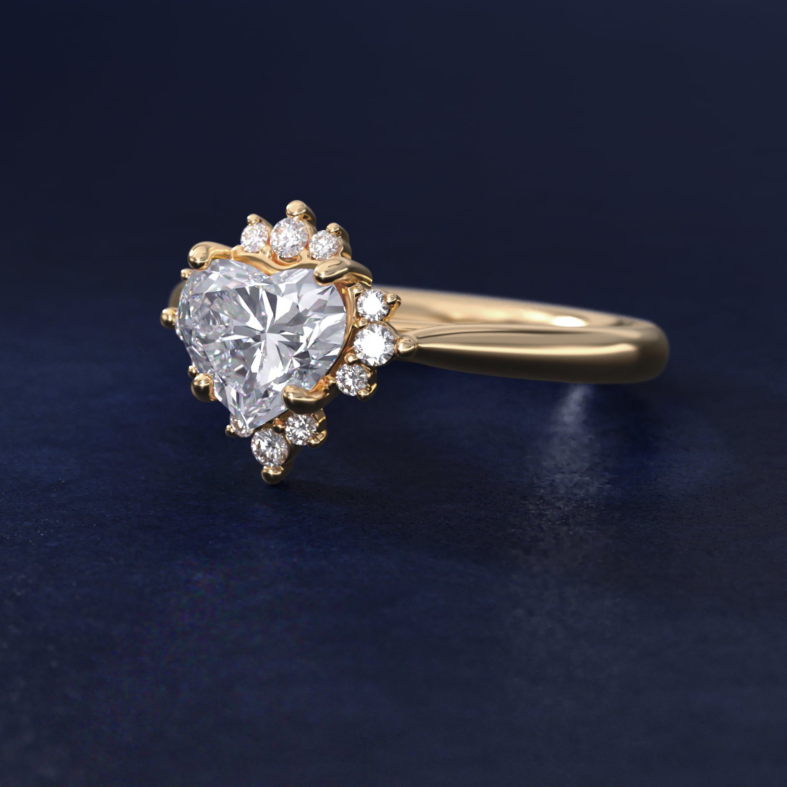 Delicate Ballerina Halo Diamond Engagement Ring in 14k Yellow Gold - Heart Center