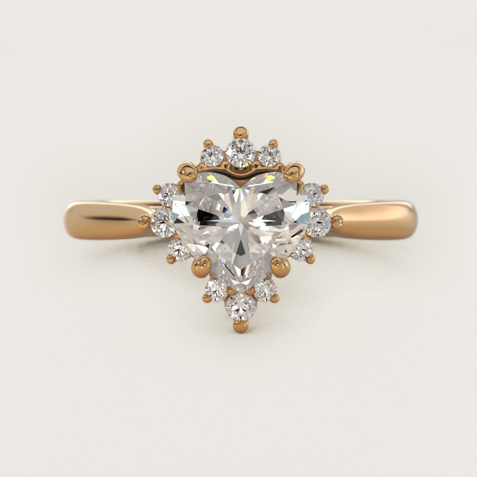 Delicate Ballerina Halo Diamond Engagement Ring in 14k Yellow Gold - Heart Center