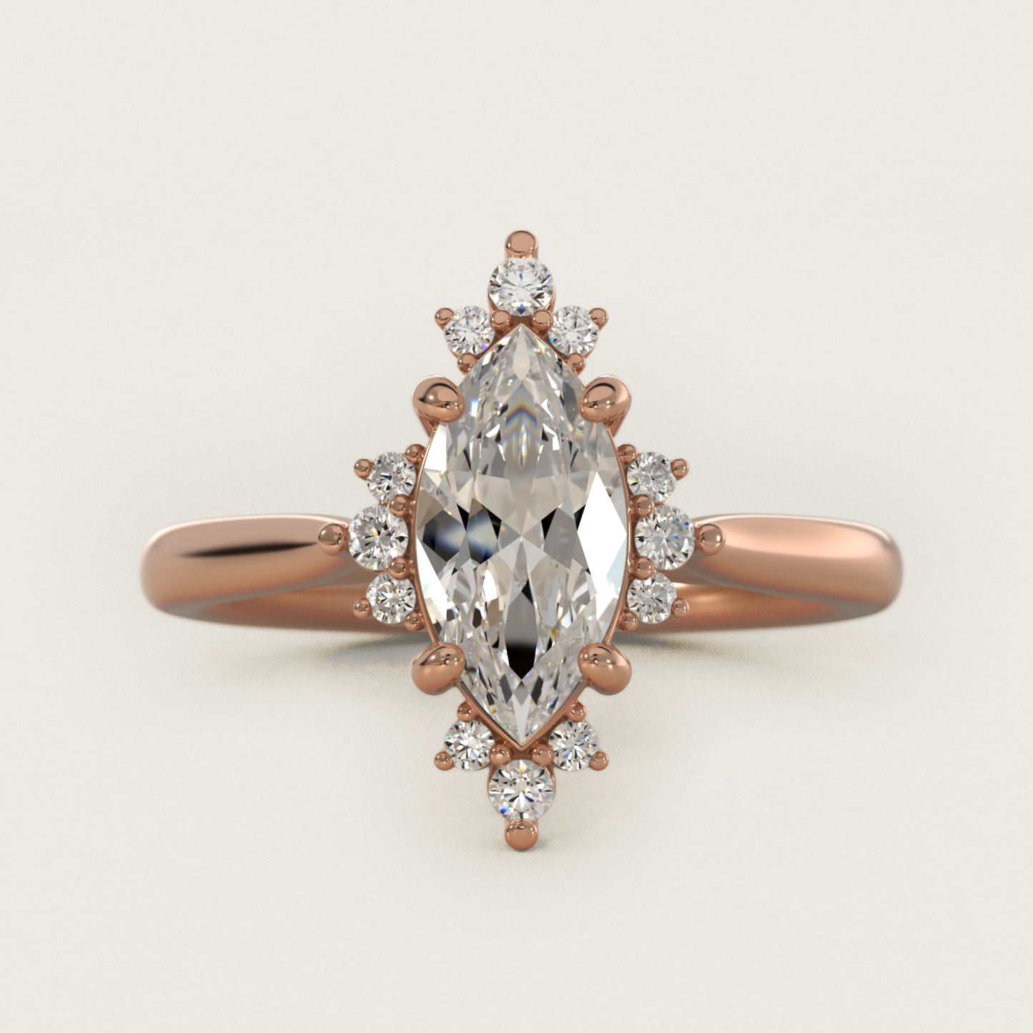 Delicate Ballerina Halo Diamond Engagement Ring in 14k Rose Gold - Marquise Center
