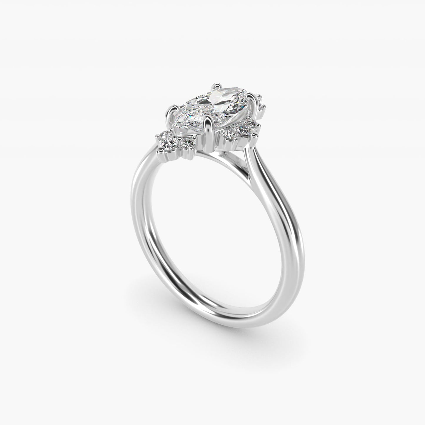 Delicate Ballerina Halo Diamond Engagement Ring in 14k White Gold - Marquise Center