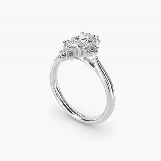 Delicate Ballerina Halo Diamond Engagement Ring in 14k White Gold - Marquise Center