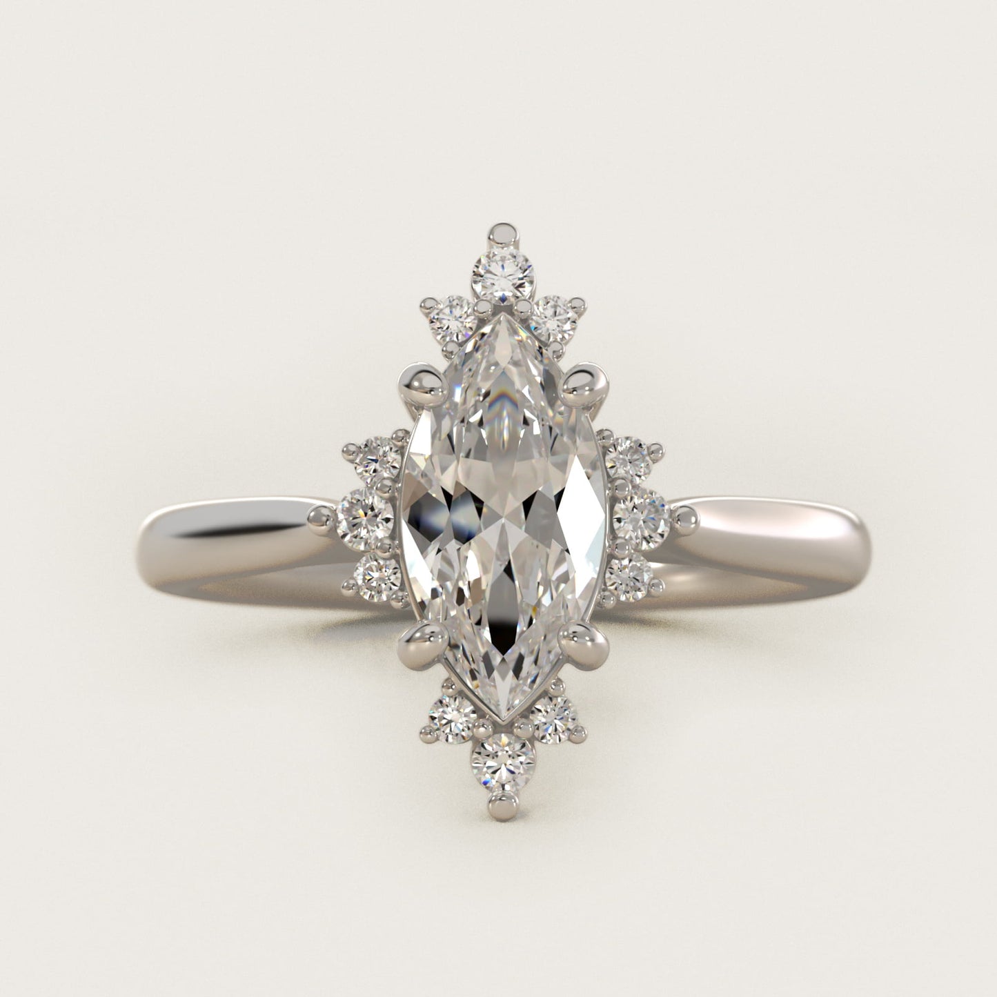 Delicate Ballerina Halo Diamond Engagement Ring in 14k White Gold - Marquise Center