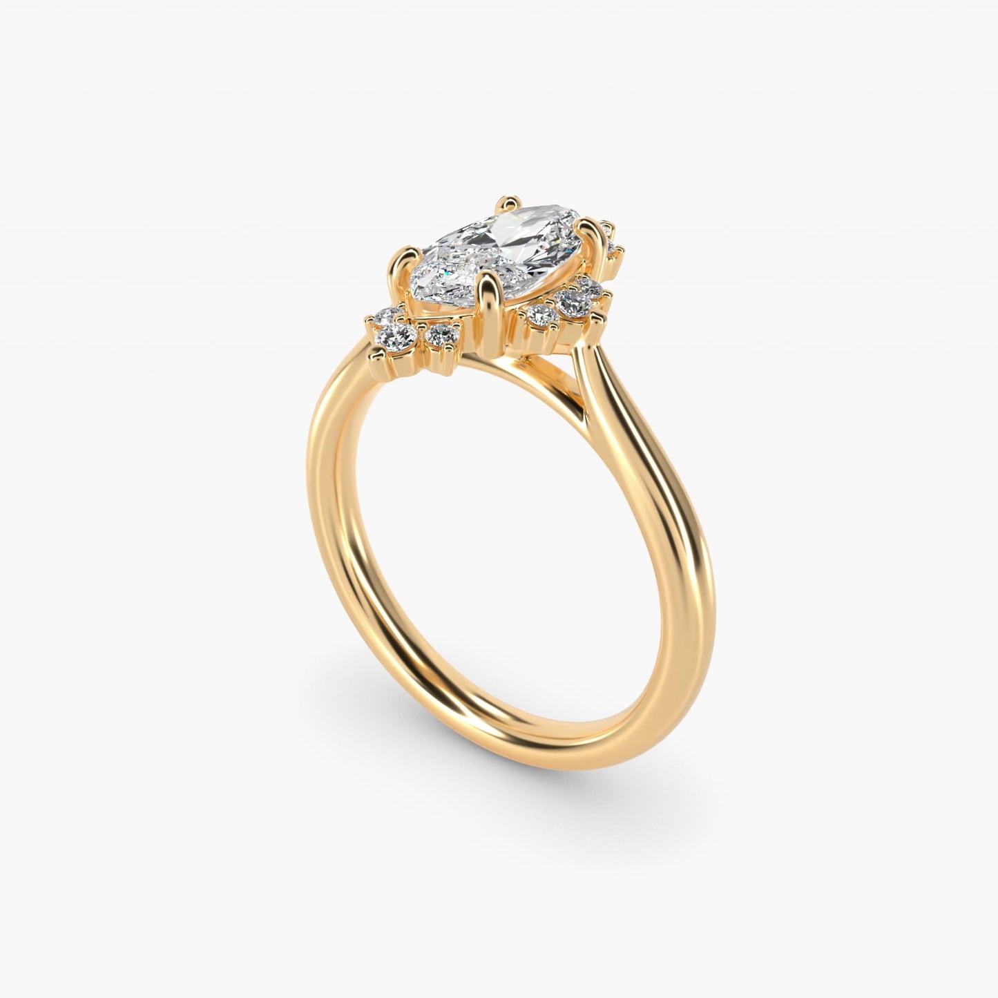 Delicate Ballerina Halo Diamond Engagement Ring in 18k Yellow Gold - Marquise Center