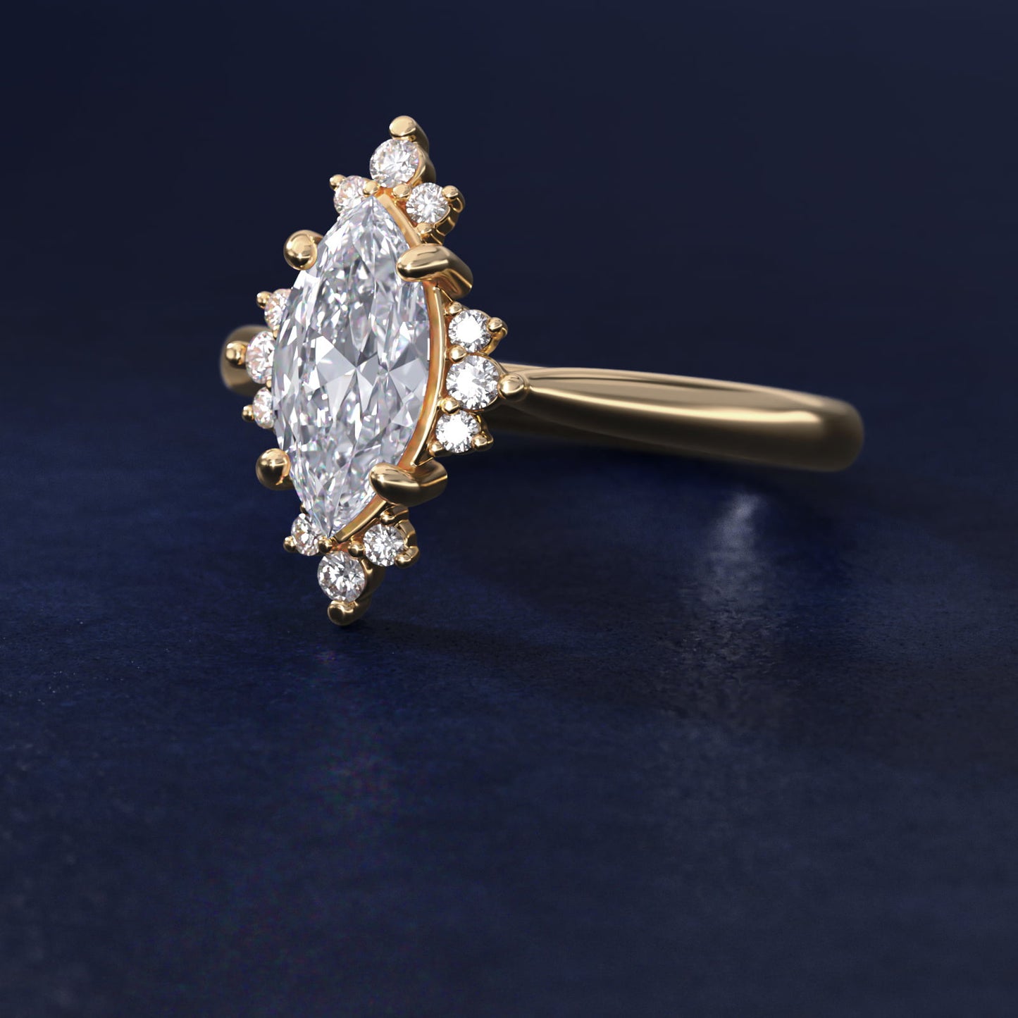 Delicate Ballerina Halo Diamond Engagement Ring in 14k Yellow Gold - Marquise Center