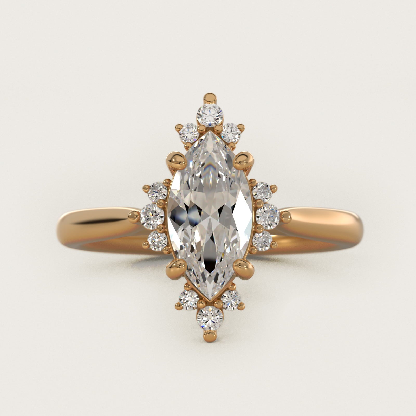Delicate Ballerina Halo Diamond Engagement Ring in 14k Yellow Gold - Marquise Center