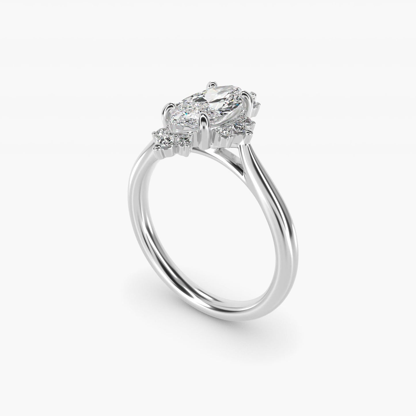 Delicate Ballerina Halo Diamond Engagement Ring in Platinum - Marquise Center