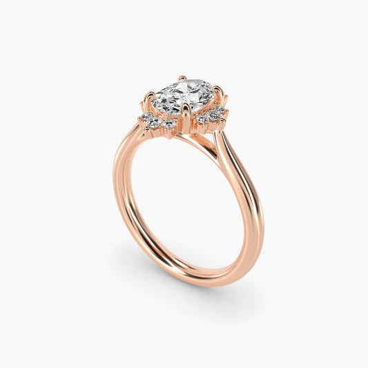 Delicate Ballerina Halo Diamond Engagement Ring in 14k Rose Gold - Oval Center