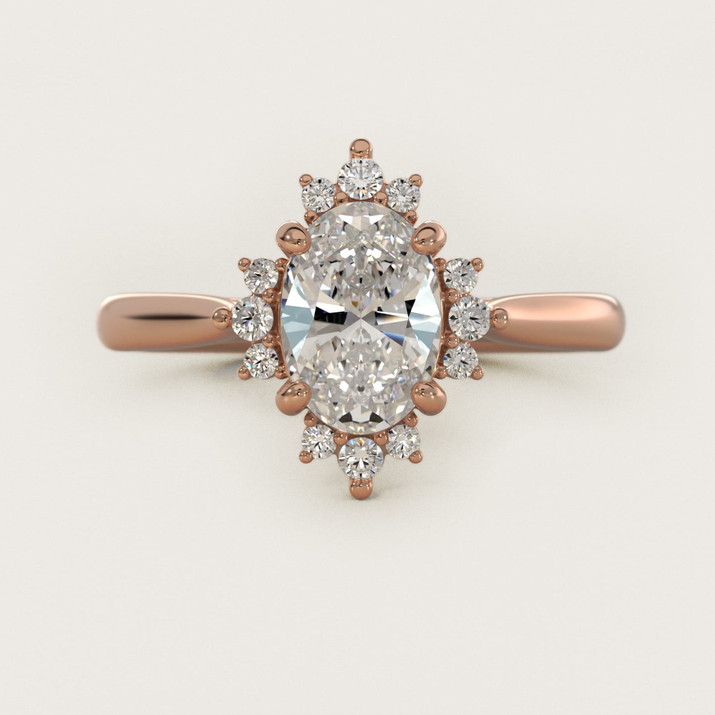 Delicate Ballerina Halo Diamond Engagement Ring in 14k Rose Gold - Oval Center