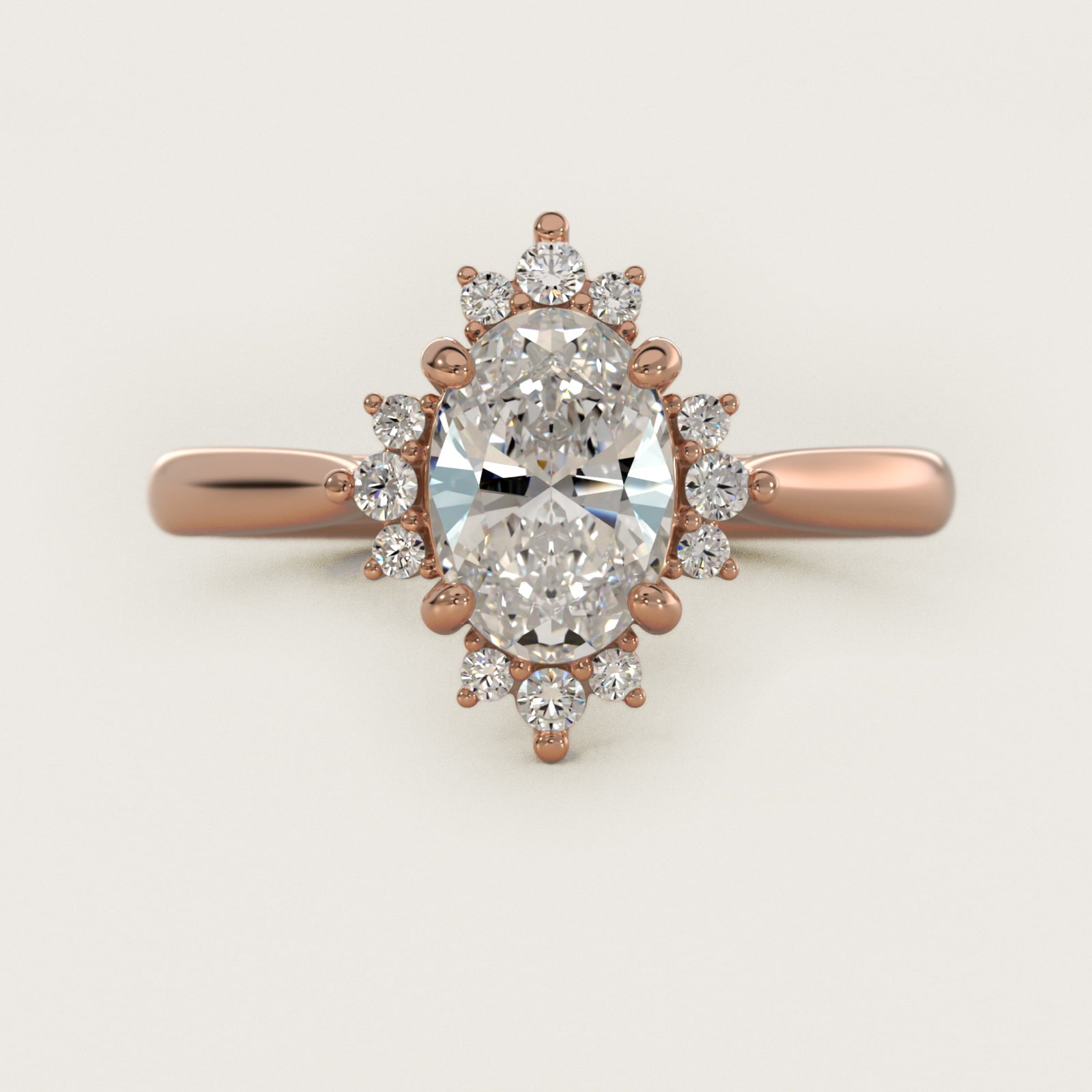 Delicate Ballerina Halo Diamond Engagement Ring in 14k Rose Gold - Oval Center