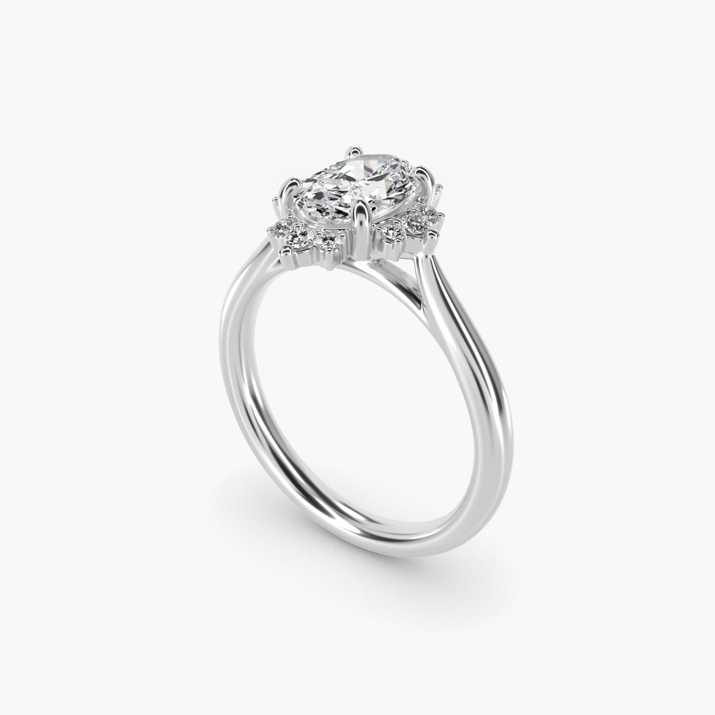 Delicate Ballerina Halo Diamond Engagement Ring in 14k White Gold - Oval Center