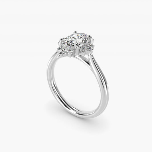 Delicate Ballerina Halo Diamond Engagement Ring in 14k White Gold - Oval Center