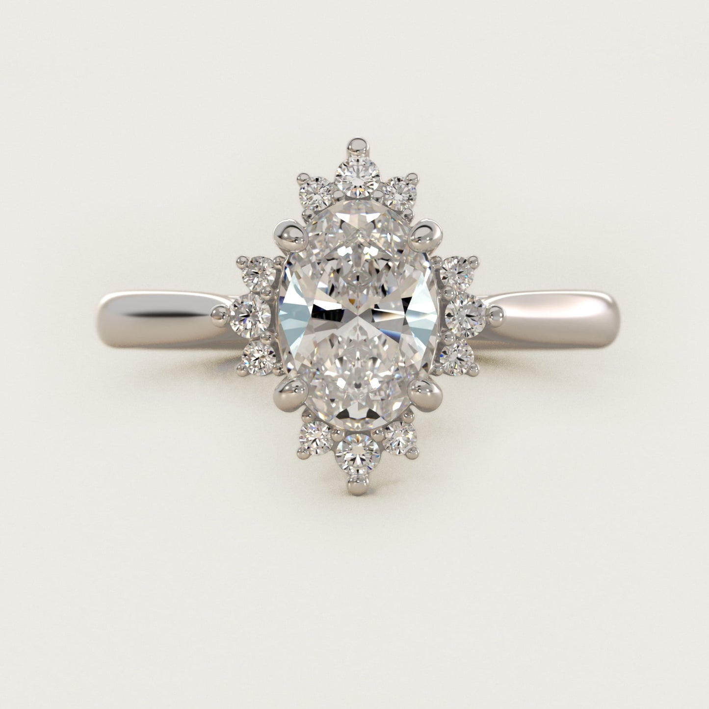 Delicate Ballerina Halo Diamond Engagement Ring in 14k White Gold - Oval Center