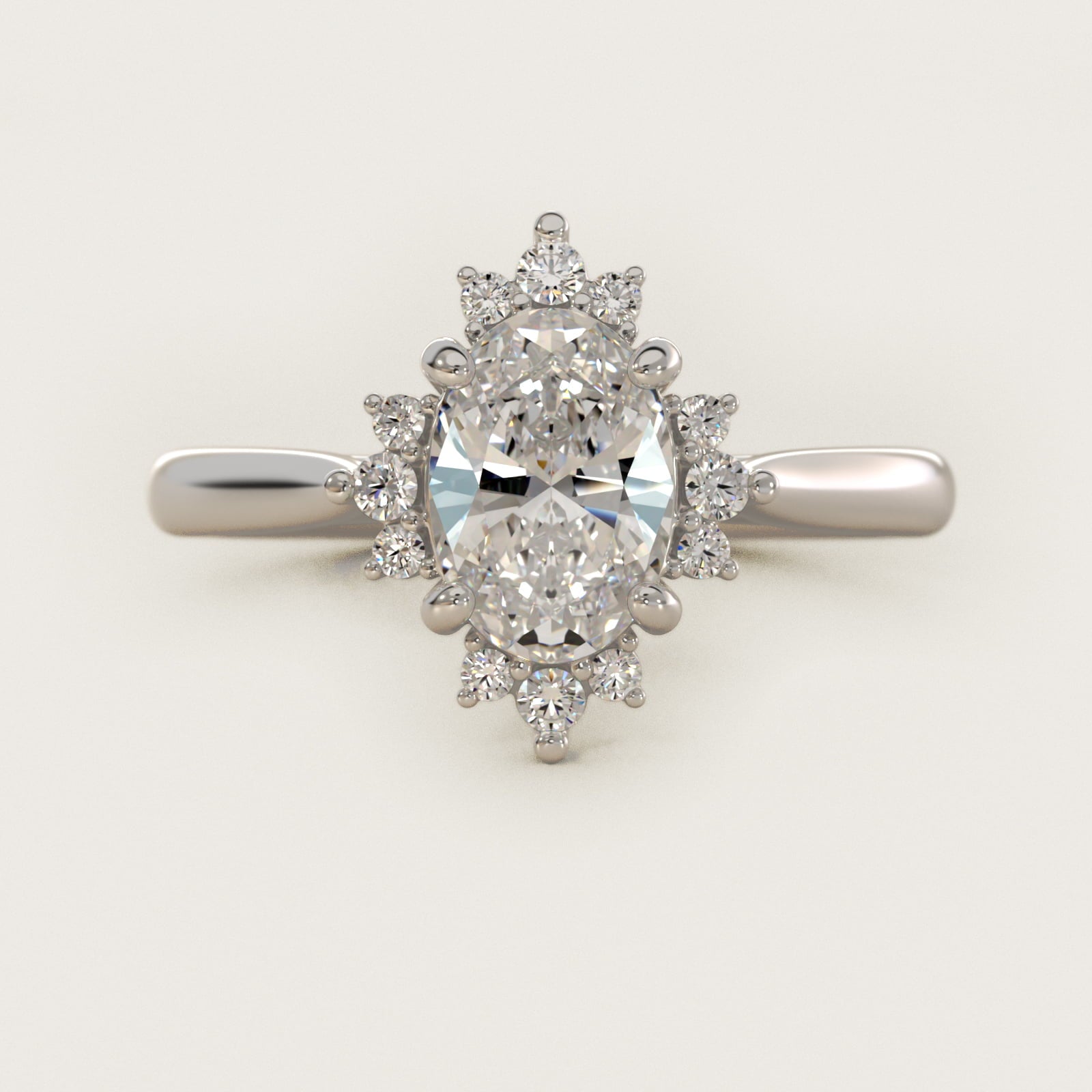 Delicate Ballerina Halo Diamond Engagement Ring in 14k White Gold - Oval Center