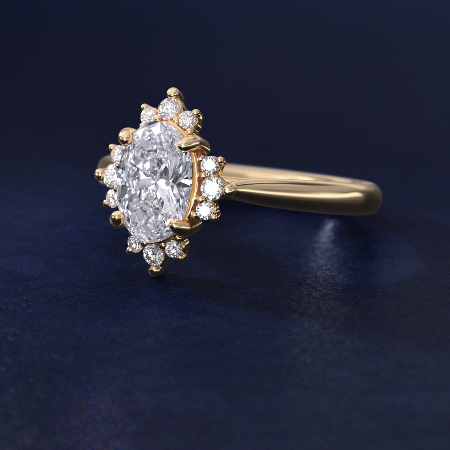 Delicate Ballerina Halo Diamond Engagement Ring in 14k Yellow Gold - Oval Center
