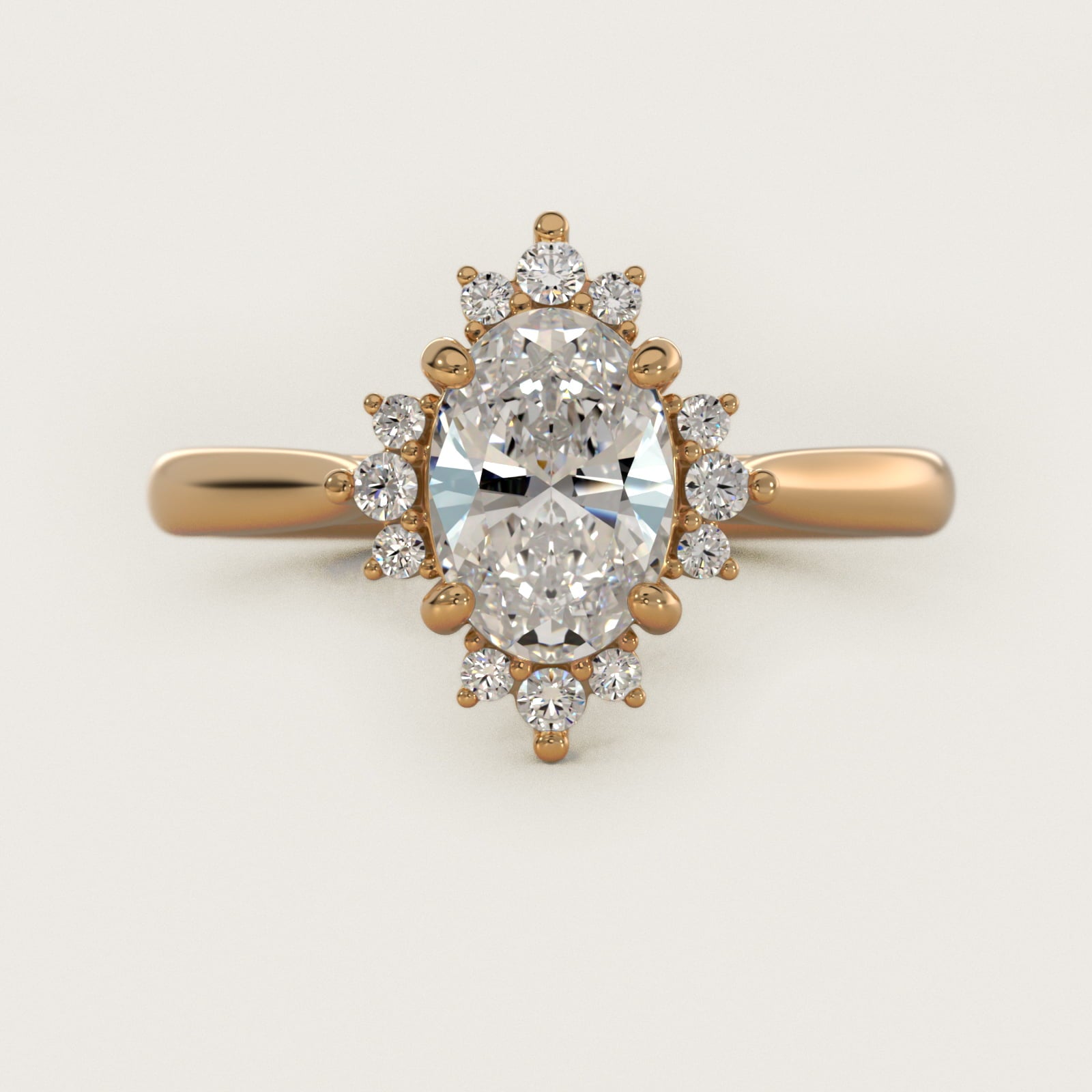 Delicate Ballerina Halo Diamond Engagement Ring in 14k Yellow Gold - Oval Center