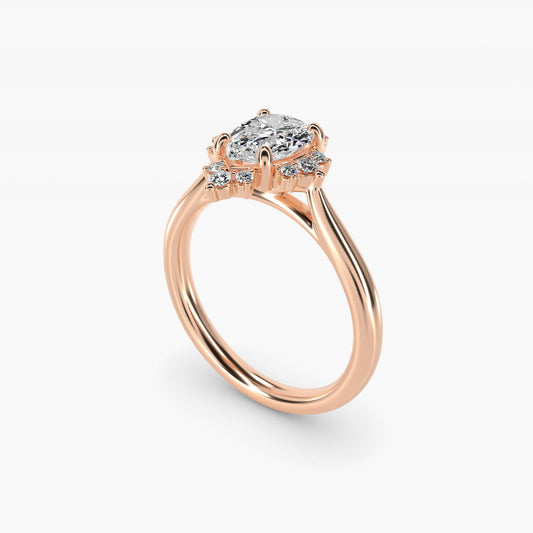 Delicate Ballerina Halo Diamond Engagement Ring in 14k Rose Gold - Pear Center