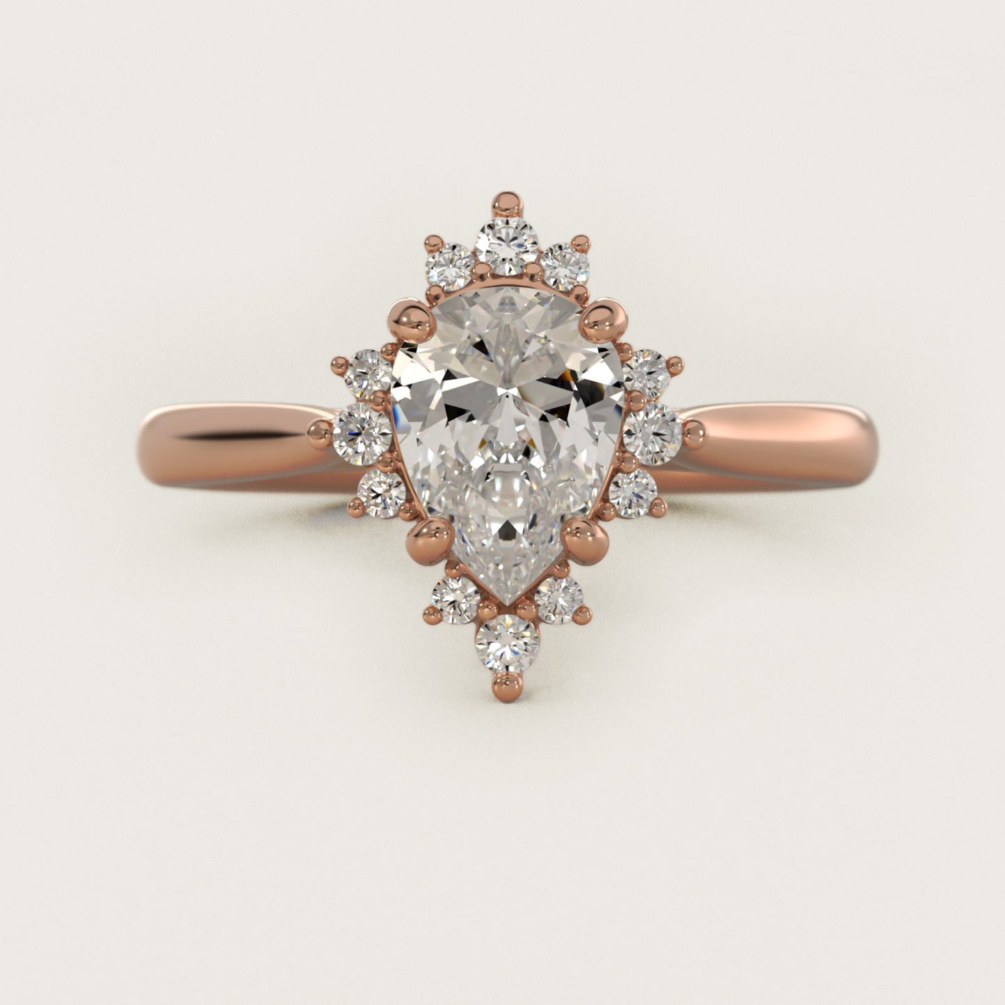 Delicate Ballerina Halo Diamond Engagement Ring in 14k Rose Gold - Pear Center