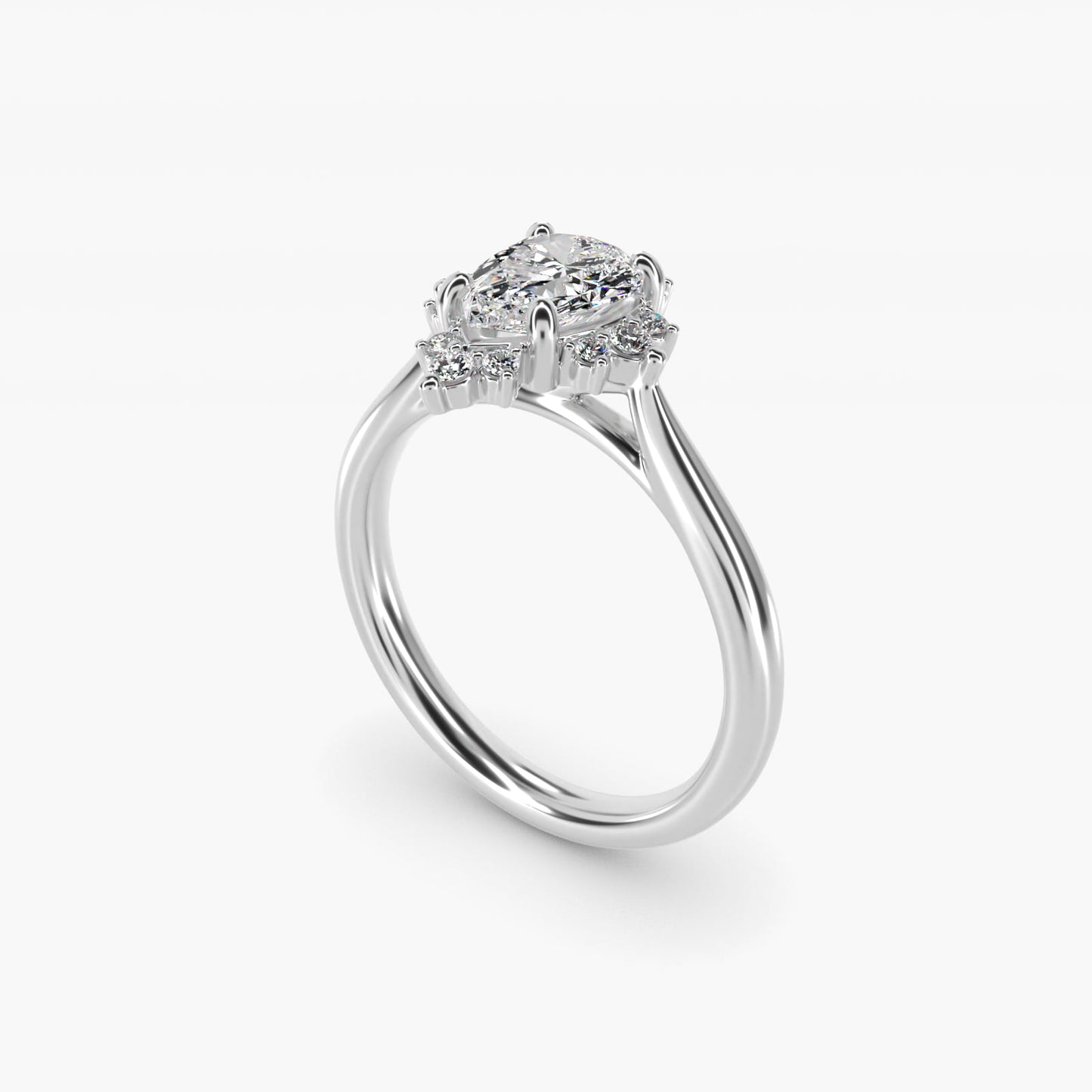 Delicate Ballerina Halo Diamond Engagement Ring in 14k White Gold - Pear Center