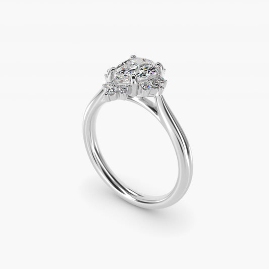 Delicate Ballerina Halo Diamond Engagement Ring in 14k White Gold - Pear Center