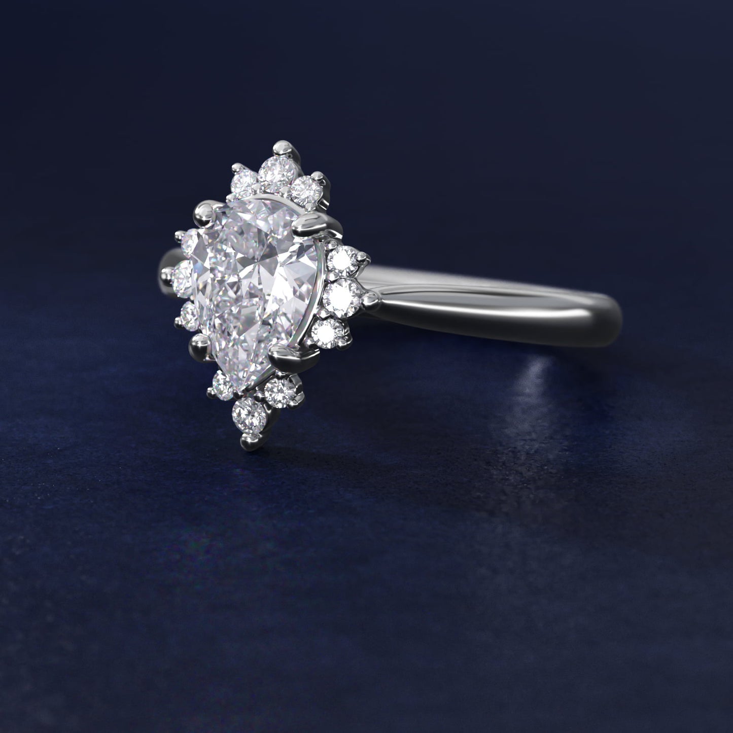 Delicate Ballerina Halo Diamond Engagement Ring in 14k White Gold - Pear Center