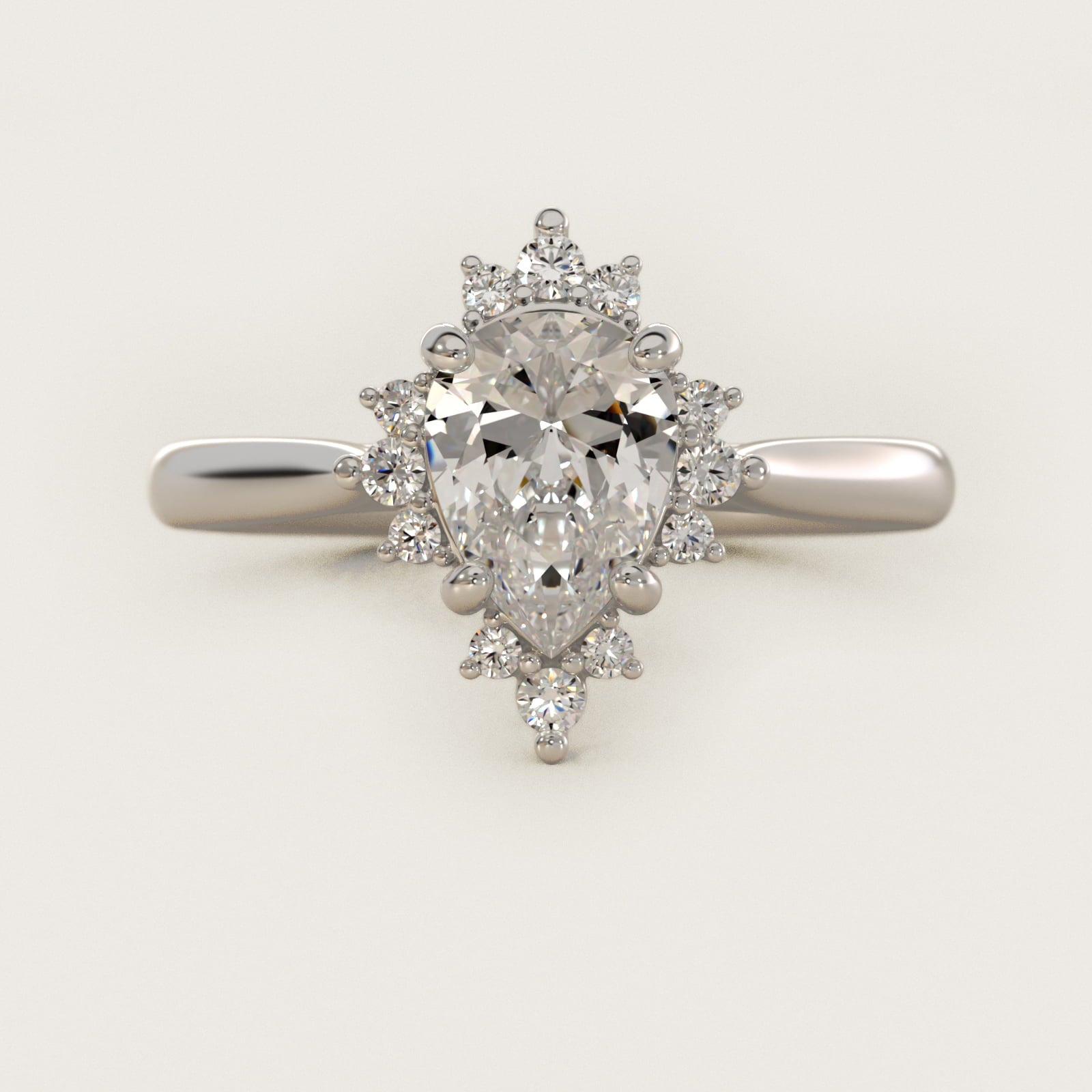 Delicate Ballerina Halo Diamond Engagement Ring in 14k White Gold - Pear Center