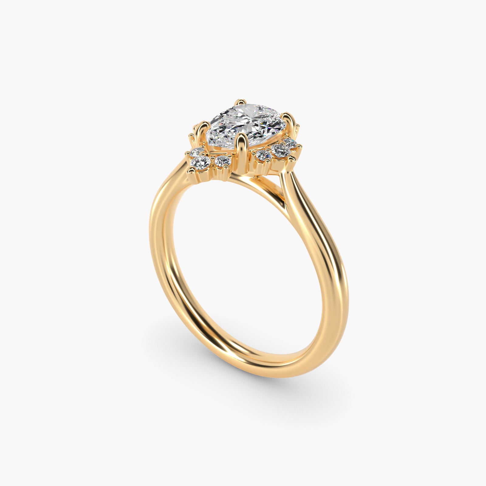 Delicate Ballerina Halo Diamond Engagement Ring in 14k Yellow Gold - Pear Center