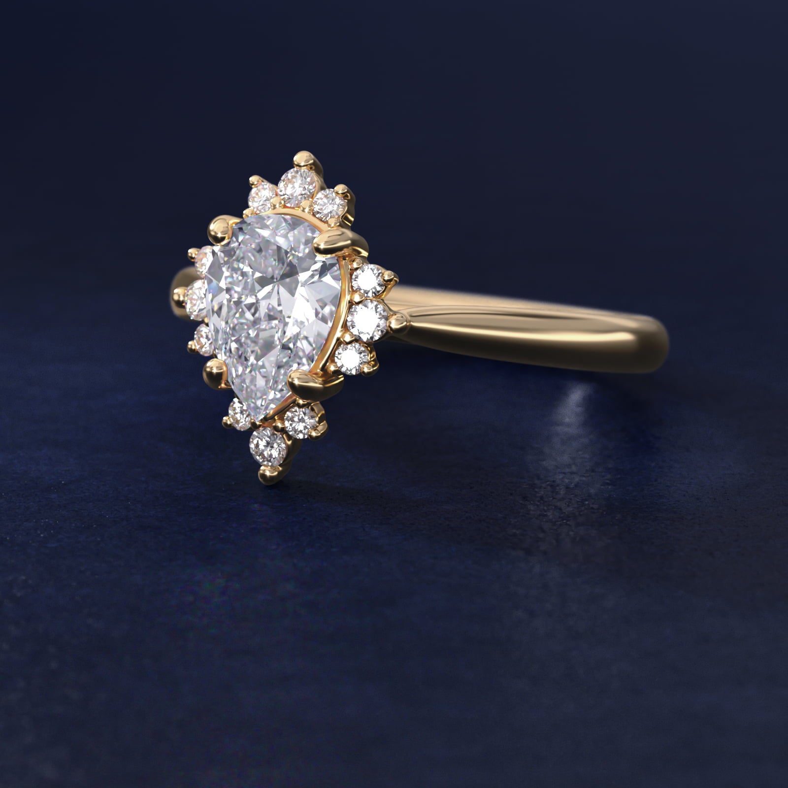 Delicate Ballerina Halo Diamond Engagement Ring in 14k Yellow Gold - Pear Center