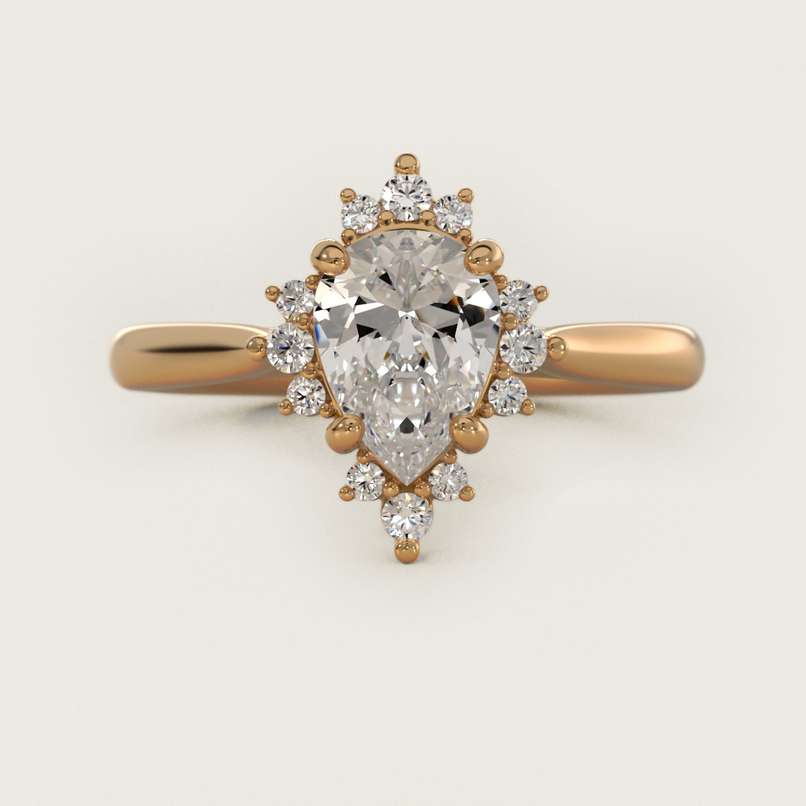 Delicate Ballerina Halo Diamond Engagement Ring in 14k Yellow Gold - Pear Center