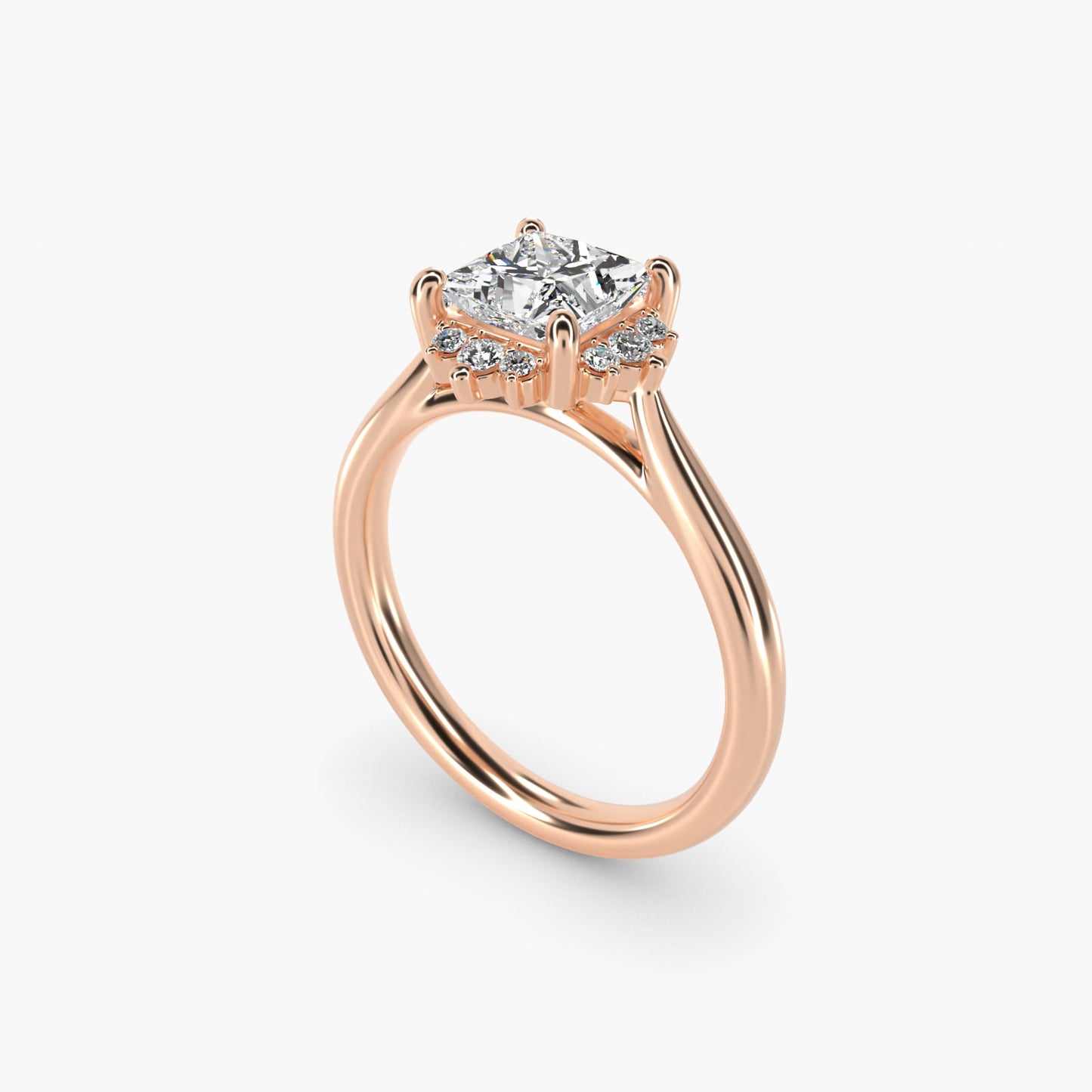 Delicate Ballerina Halo Diamond Engagement Ring in 14k Rose Gold - Princess Center
