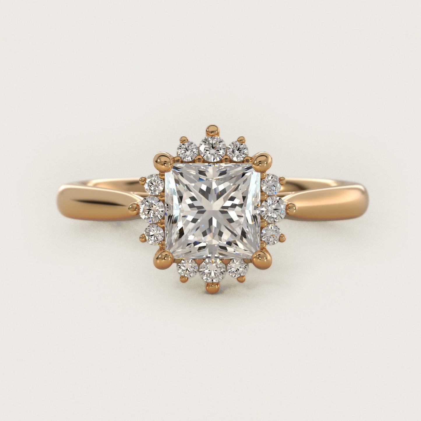 Delicate Ballerina Halo Diamond Engagement Ring in 14k Yellow Gold - Princess Center