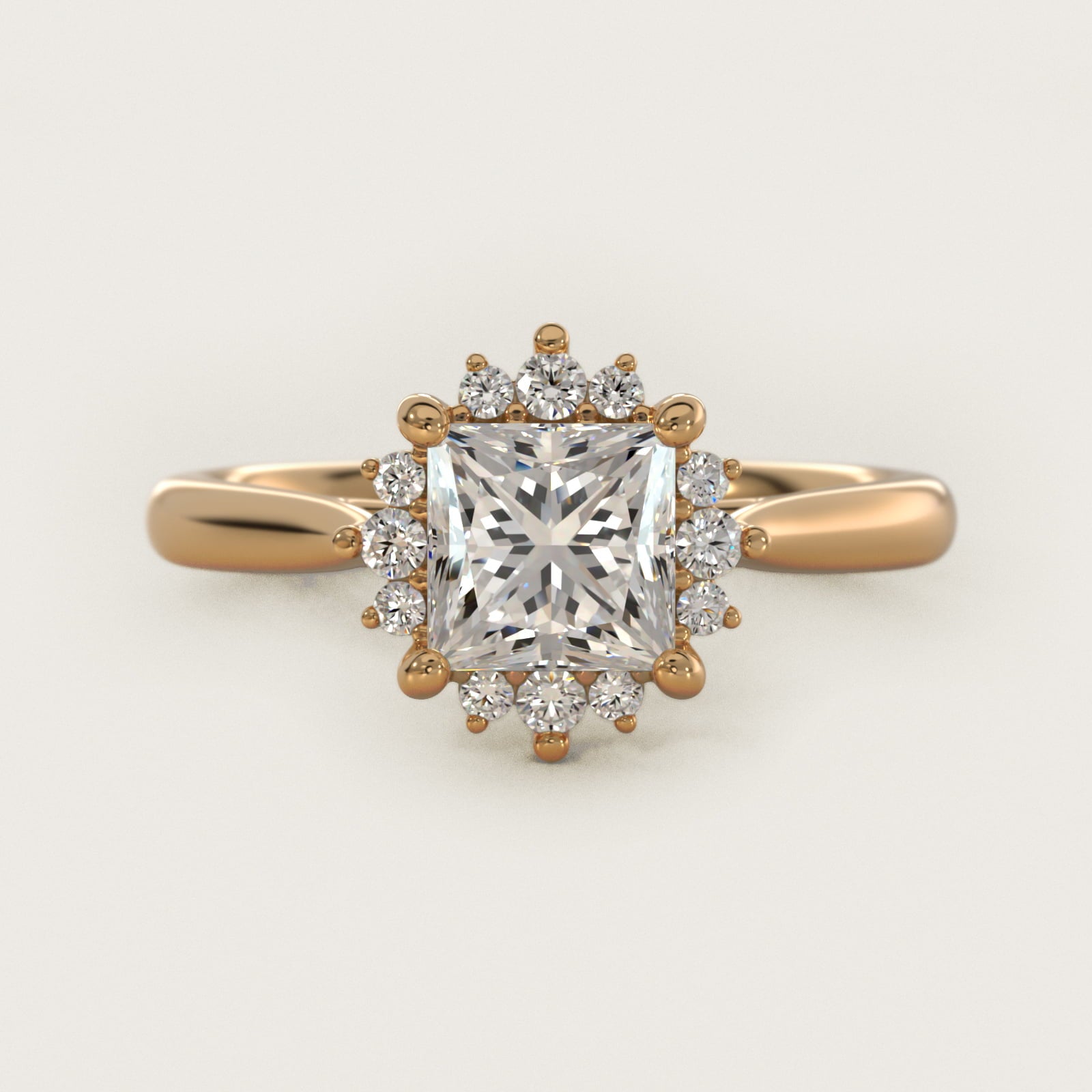 Delicate Ballerina Halo Diamond Engagement Ring in 14k Yellow Gold - Princess Center