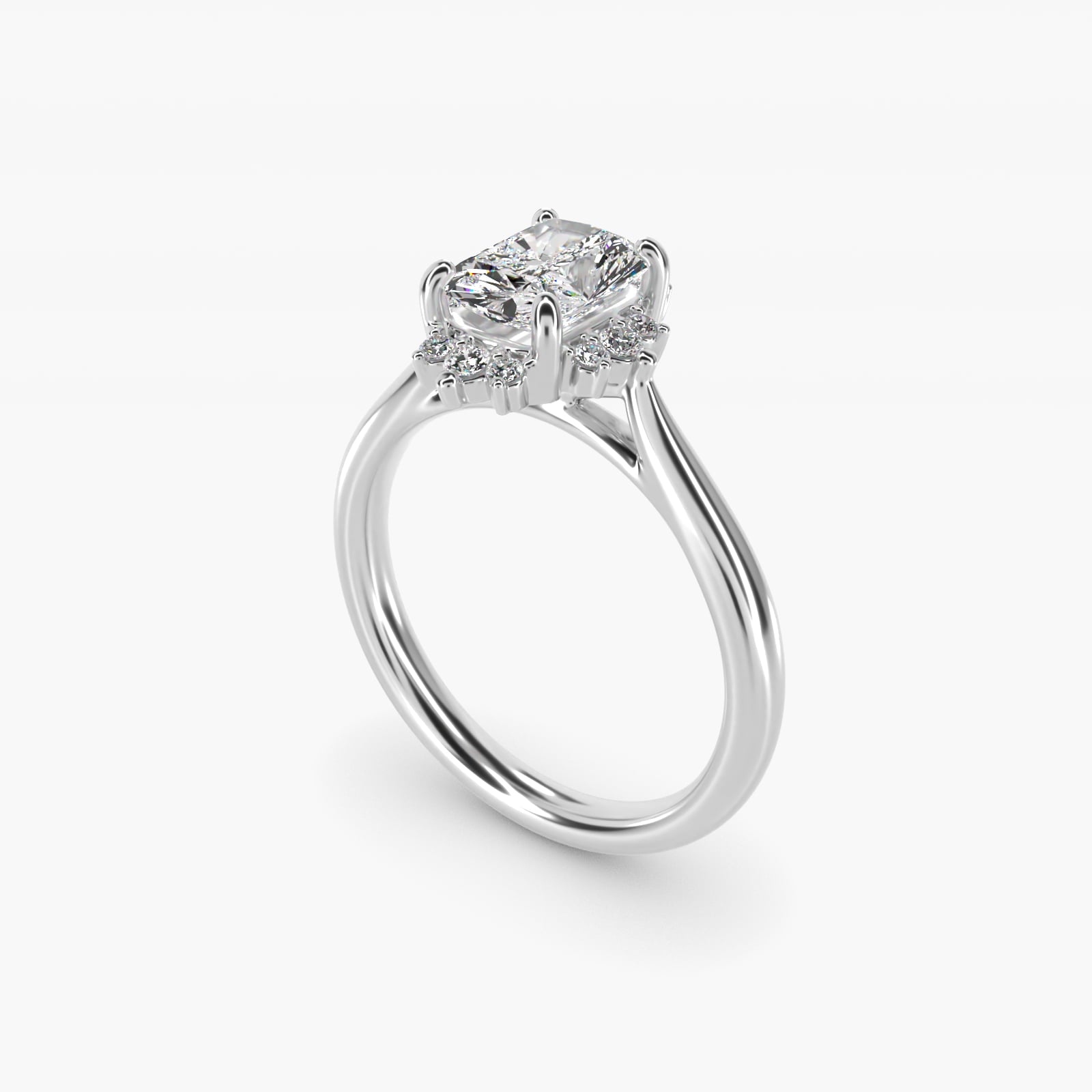 Delicate Ballerina Halo Diamond Engagement Ring in 14k White Gold - Radiant Center
