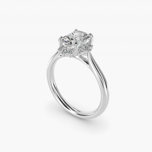 Delicate Ballerina Halo Diamond Engagement Ring in 14k White Gold - Radiant Center