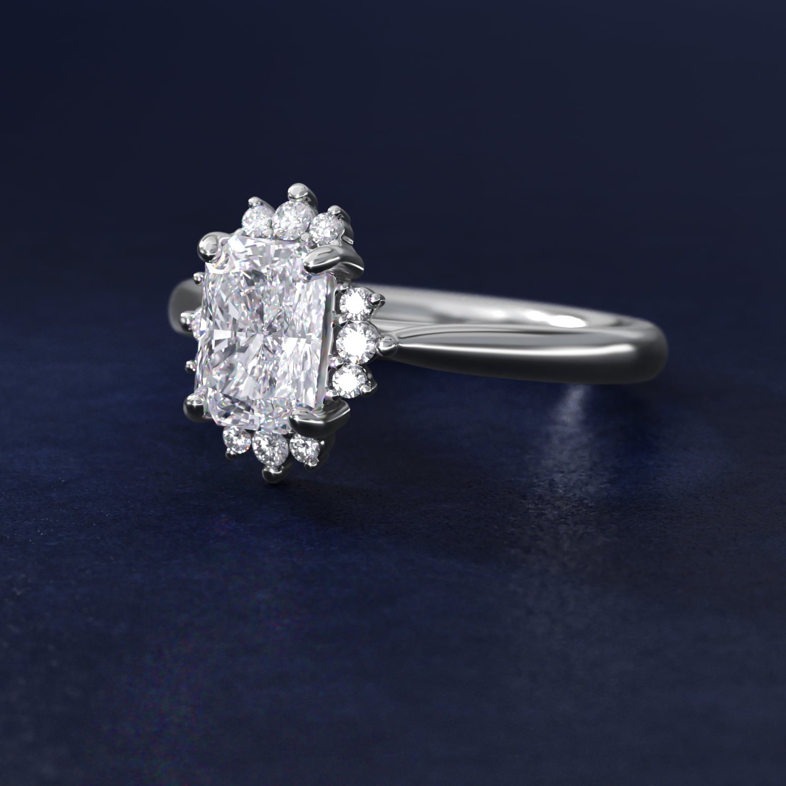 Delicate Ballerina Halo Diamond Engagement Ring in 14k White Gold - Radiant Center