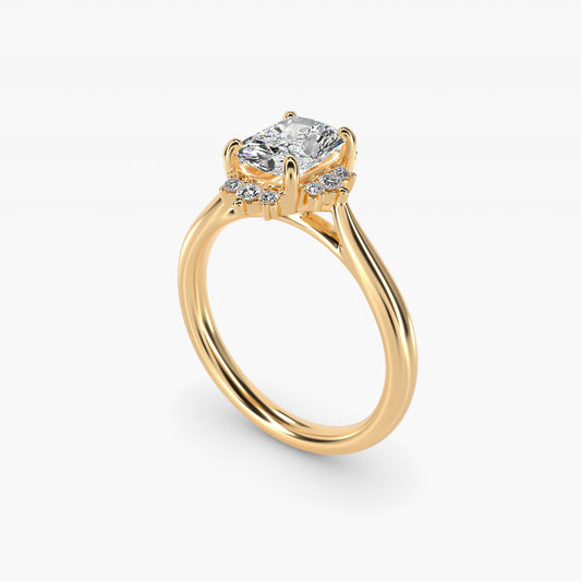 Delicate Ballerina Halo Diamond Engagement Ring in 14k Yellow Gold - Radiant Center