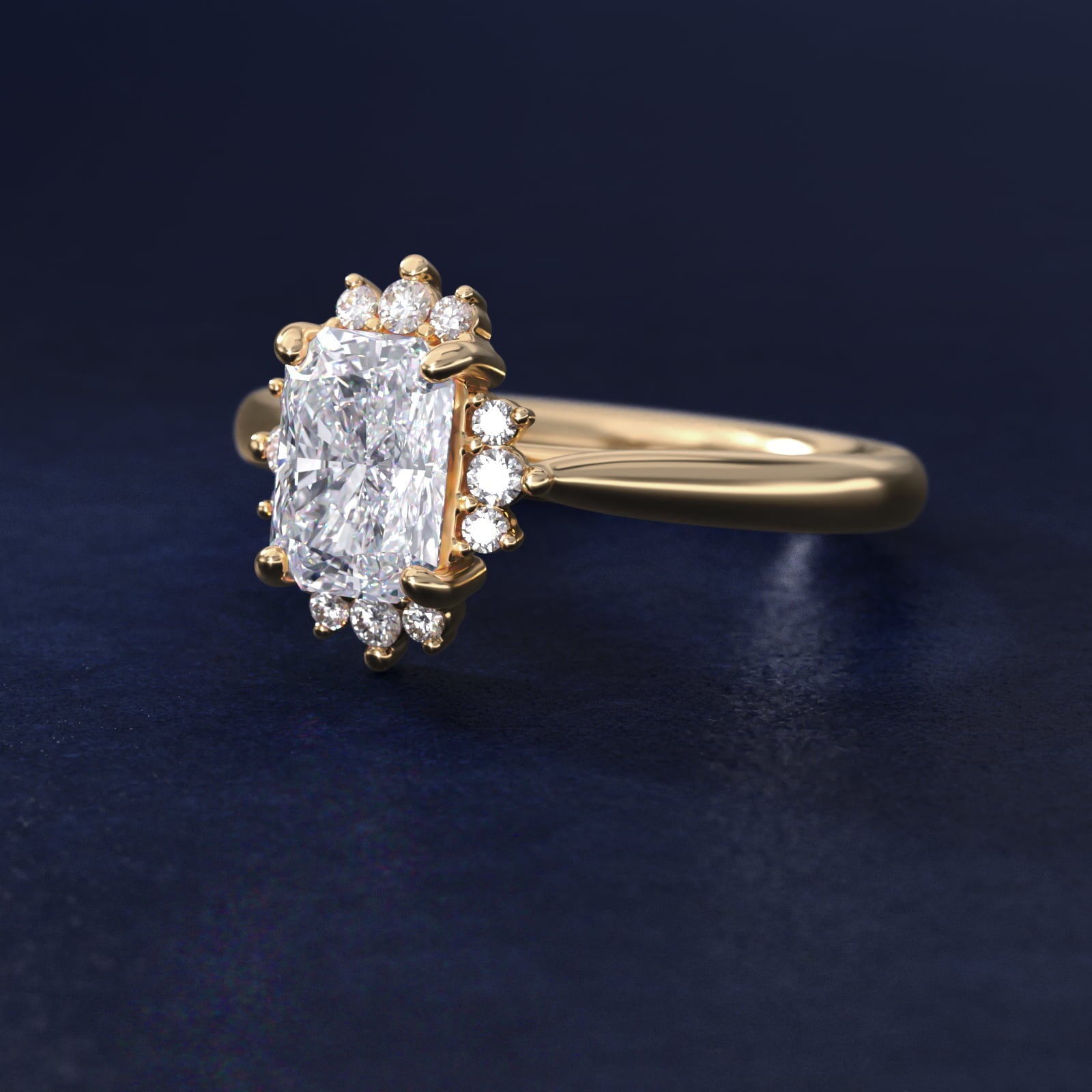 Delicate Ballerina Halo Diamond Engagement Ring in 18k Yellow Gold - Radiant Center