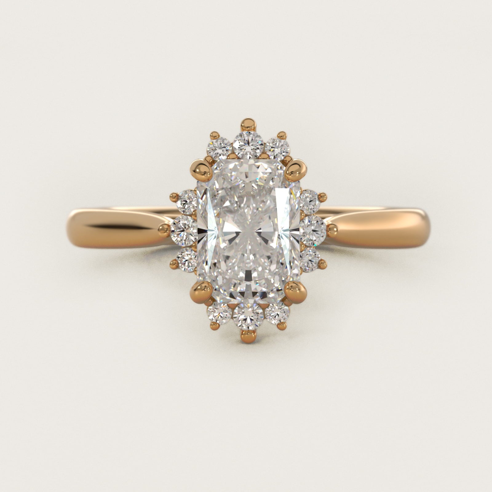 Delicate Ballerina Halo Diamond Engagement Ring in 14k Yellow Gold - Radiant Center
