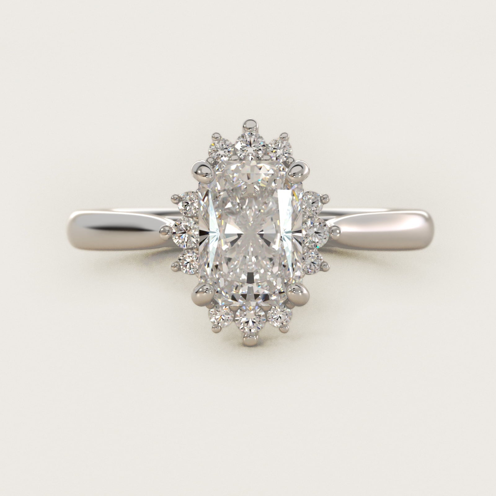 Delicate Ballerina Halo Diamond Engagement Ring in Platinum - Radiant Center