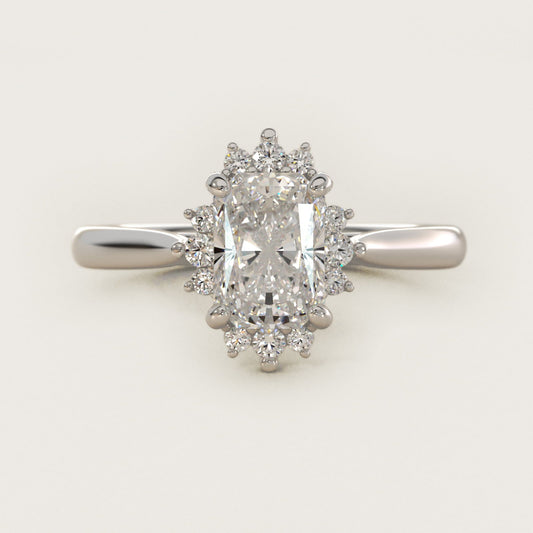 Delicate Ballerina Halo Diamond Engagement Ring in Platinum - Radiant Center