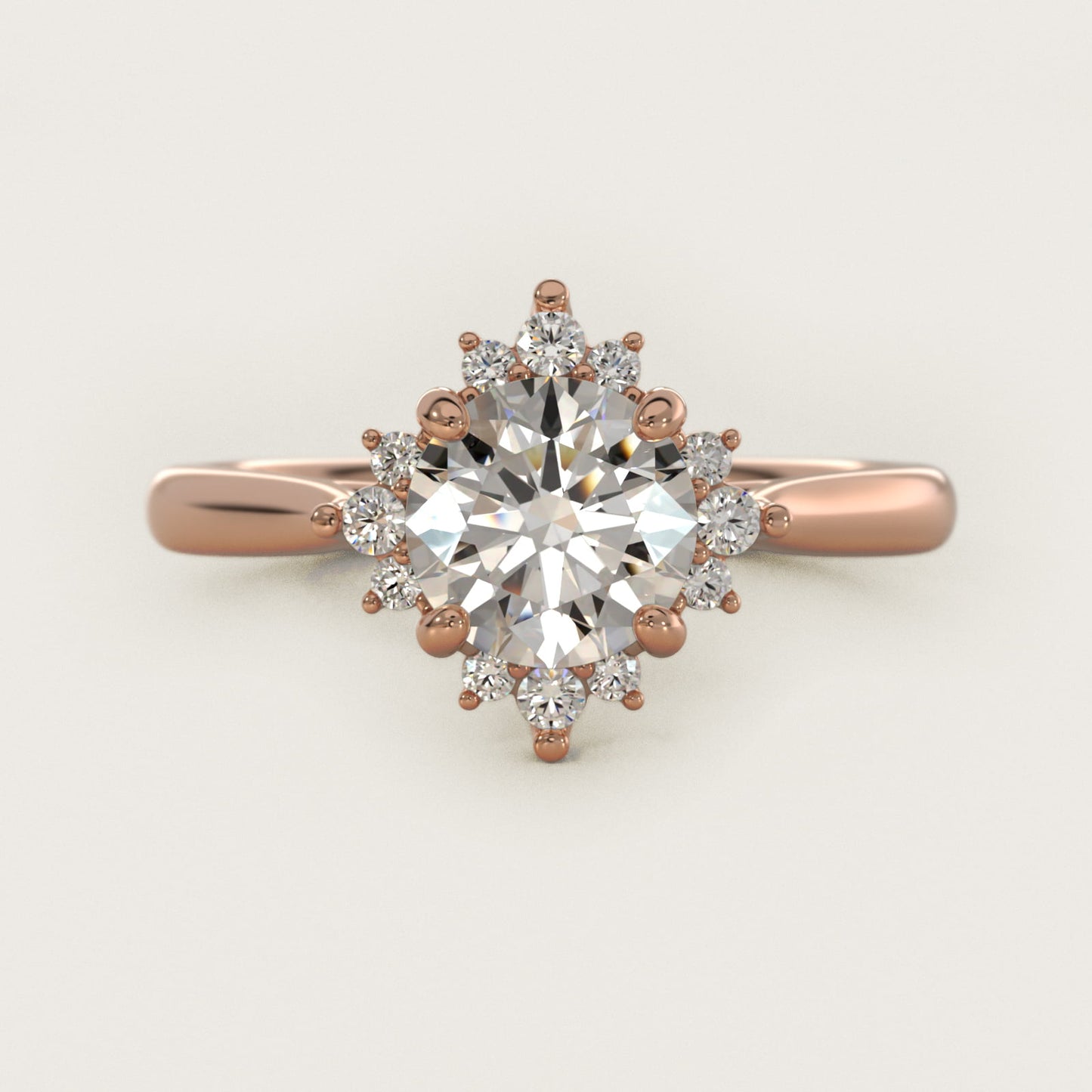 Delicate Ballerina Halo Diamond Engagement Ring in 14k Rose Gold - Round Center
