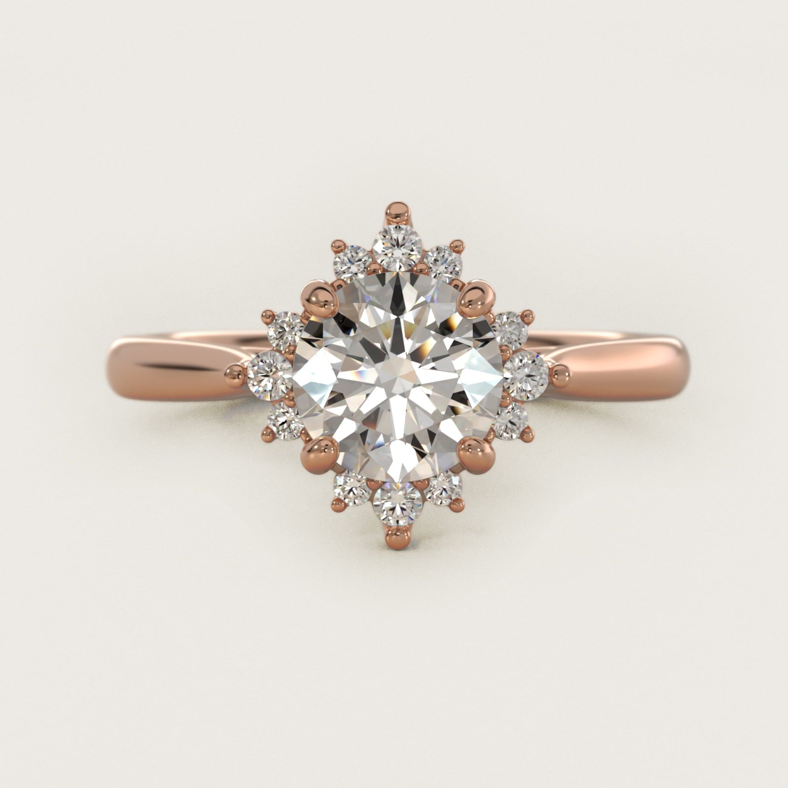 Delicate Ballerina Halo Diamond Engagement Ring in 14k Rose Gold - Round Center