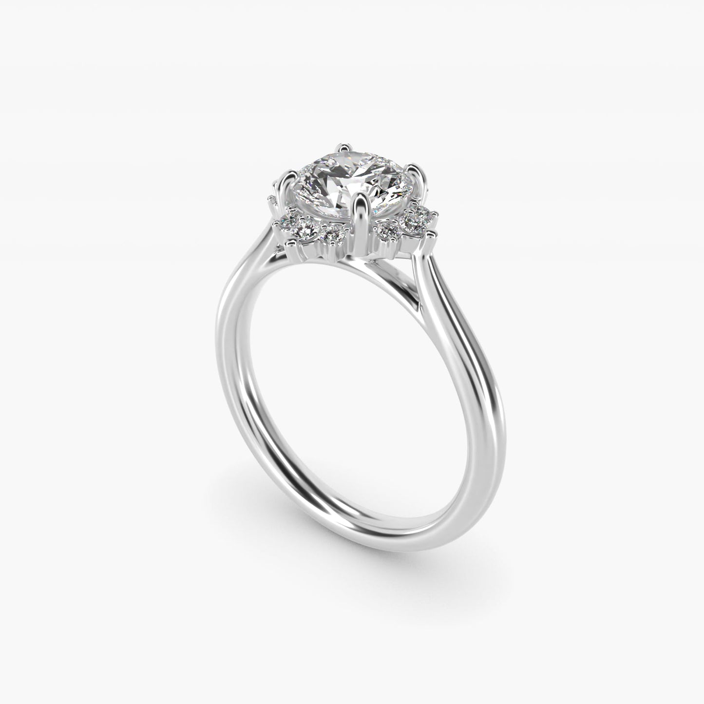 Delicate Ballerina Halo Diamond Engagement Ring in 14k White Gold - Round Center